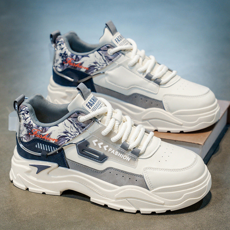 Men's 2025 spring new leather breathable casual sneakers, youth thick-soled height-increasing anti-slip work shoes