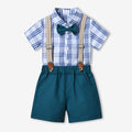 Boys' summer short-sleeve outfit: new summer gentleman's style, stylish baby trendy clothes, children's plaid shirt set