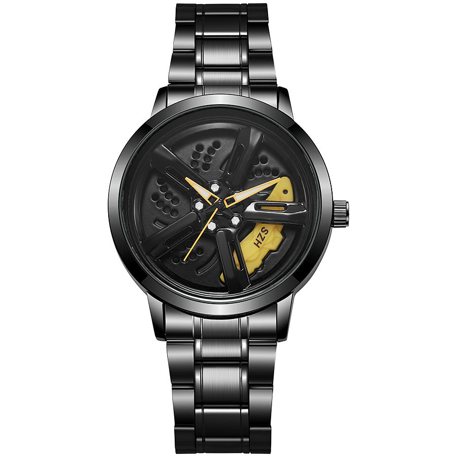 2025 new cross-border watch: sports car wheel hub rotating watch for men - trendy quartz watch with rotating bezel