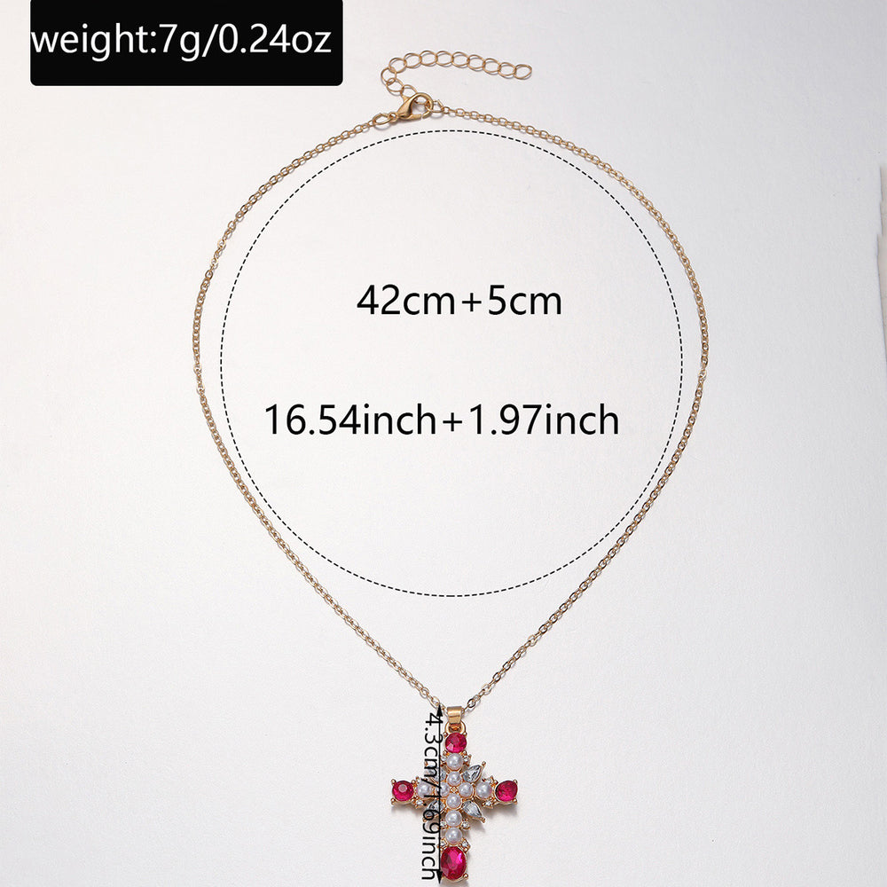 European and american cross-border jewelry: fashionable and sweet cross pendant necklace, light luxury high-end red diamond-encrusted choker