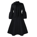 Plus size women's winter puff sleeve tie-waist bow detail maxi dress - european & american style evening gown for export independent stores