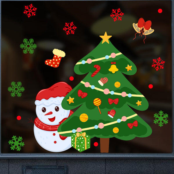 Cross-border new Christmas tree stickers Christmas snowman snowflake window stickers New Year decorations Electrostatic snowflake glass stickers
