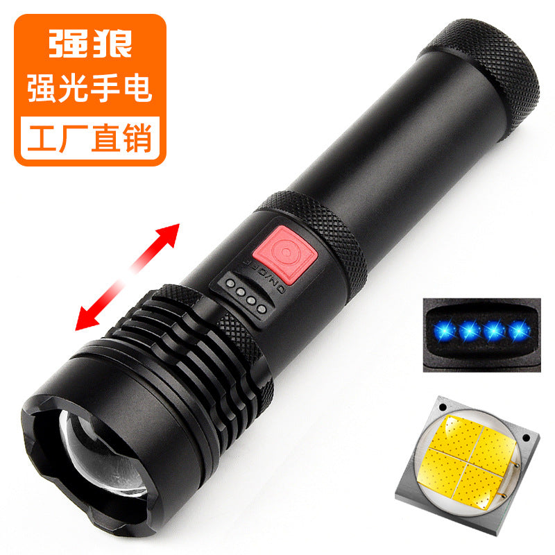 Cross-border new zoom P50 strong light flashlight built-in lithium battery USB charging power display telescopic zoom flashlight
