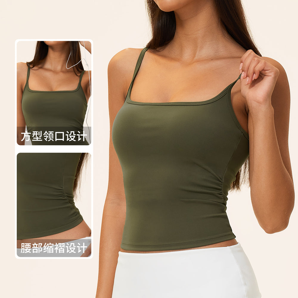 brushed yoga vest thin shoulder strap silm beauty back tops pilates yoga fitness sports vest 9666