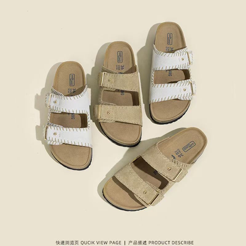 Thick sole birkenstock shoes women's summer outwear half slippers year lazy birkenstock sandals beach vacation beach shoes