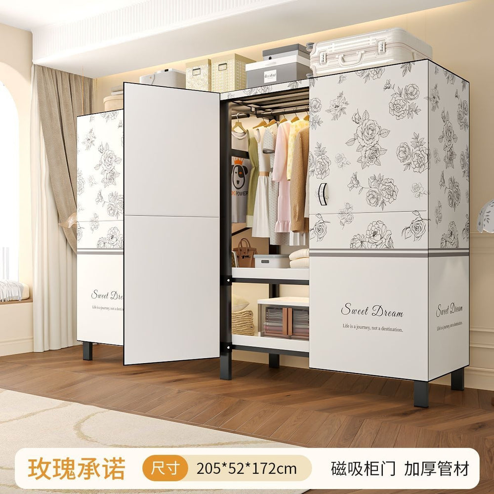 Easy-to-assemble, foldable wardrobe for bedrooms, ideal for home use or rental properties. dustproof, moisture-proof, with reinforced construction, fully sealed, and mildew-resistant. features a convenient swing-out door