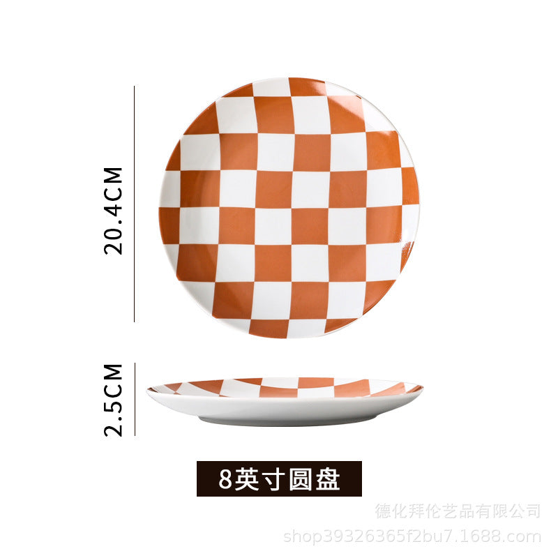 Instagram-worthy creative printed ceramic chessboard pattern dinner plates - stylish dinnerware for restaurants, home use, western cuisine, baking, and plating