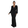 C6796 cross-border   fashion women's solid color sexy deep v ruched maxi dress