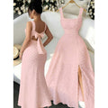 Amazon fashion  summer new arrival square neck sleeveless back bow tie strap sense dress