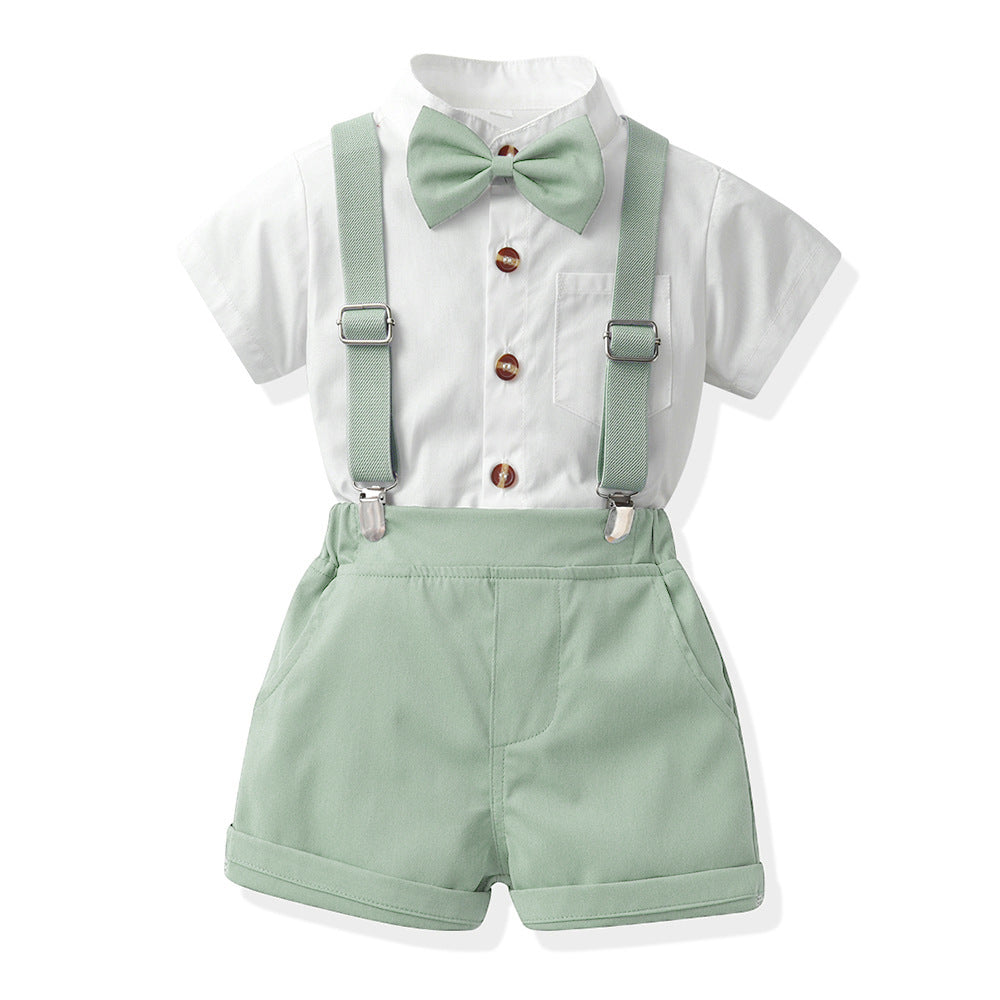Wholesale children's first birthday performance outfit from source manufacturer: stand collar, new summer korean style, boys' short-sleeved performance/choir uniform