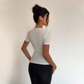 High-end, cool girl style t-shirt -  summer collection - tk  export women's slim-fit, waist-cinching, solid color short sleeve top