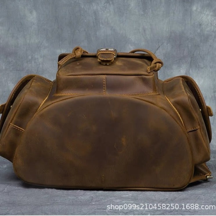 Vintage crazy horse leather backpack - genuine leather rucksack, laptop bag, large capacity travel bag, handmade cowhide business bag