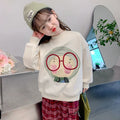 Girls' winter fleece-lined sweatshirt,  new stylish kids' autumn/winter thickened round neck top for little girls