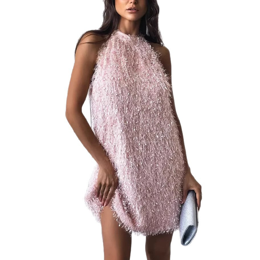 summer princess dress, chanel-inspired tassel dress, round neck tank dress, formal dress, backless new arrival