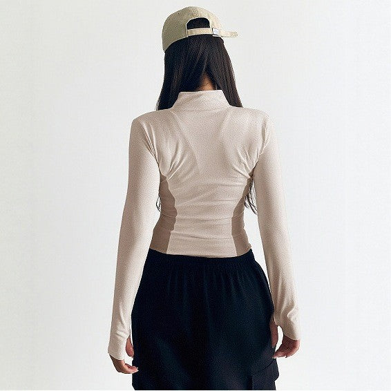 Pre-sale  European and American style Spice Girl stand-up collar zipper waist long-sleeved yoga jacket women's casual and thin sports top