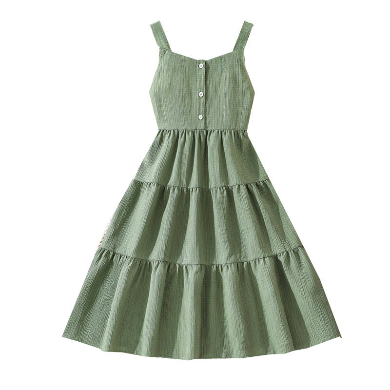 children's spring/summer new arrivals: european and american style fashionable casual camisole dress with open back, bow detail, cinched waist, and flared skirt