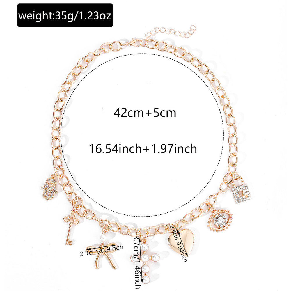 Amazon's hottest retro cross heart clavicle chain niche accessible luxury diamond-encrusted imitation pearl bow necklace for women