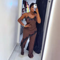 European and american cross-border women's fashion  summer new sexy v-neck irregular lace trim top and pants set