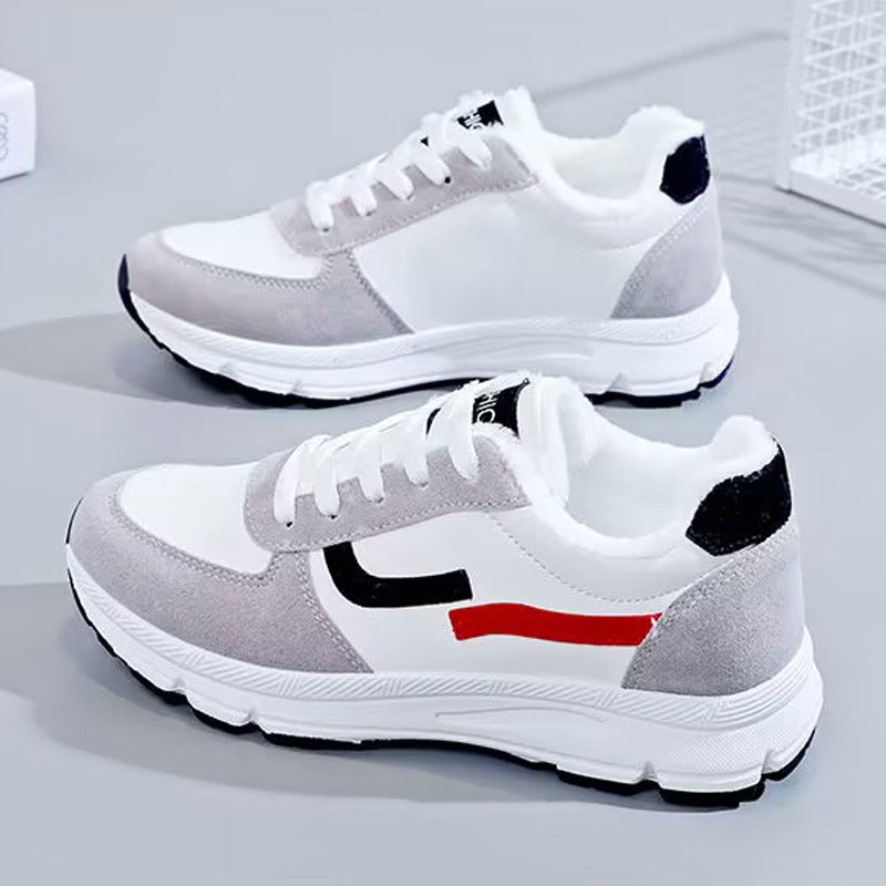 Fleece-lined dad shoes for women, new winter cotton shoes for female students, korean style thick-soled sneakers, versatile white sneakers