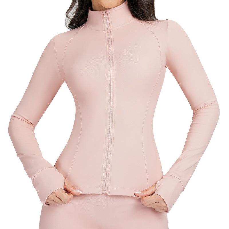 fall/winter stand collar zip-up windproof versatile warm top fitness running fleece-lined sports jacket 5502