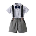 Kids' summer plaid shirt & overalls set - korean style boys' outfit - in stock & wholesale - gentleman's formal wear