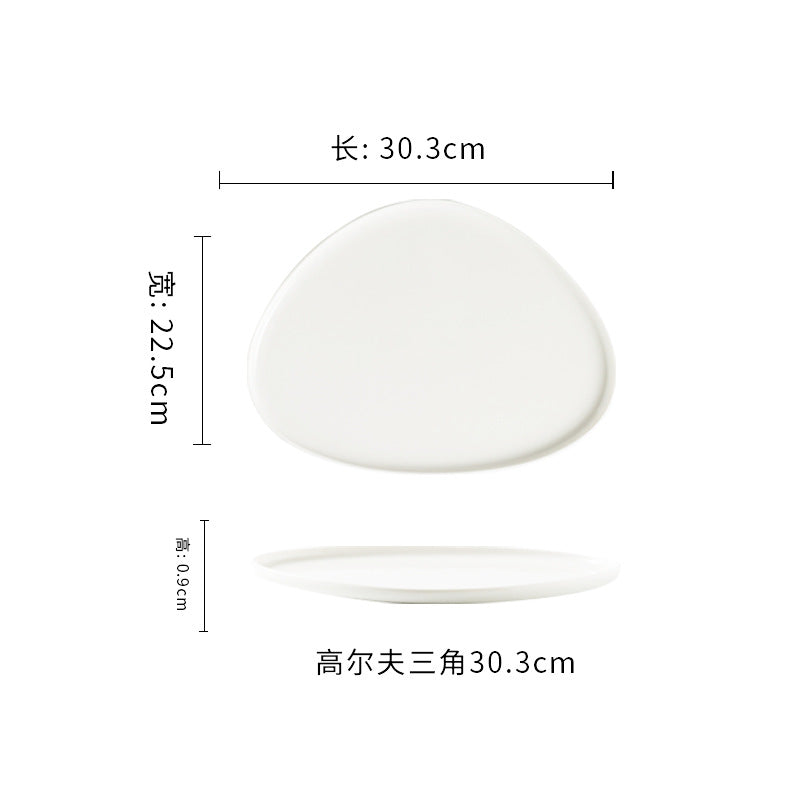 Pure white special-shaped ceramic plate for homeasymmetrical dish plate triangular steak plate western restaurant casual plate kitchen