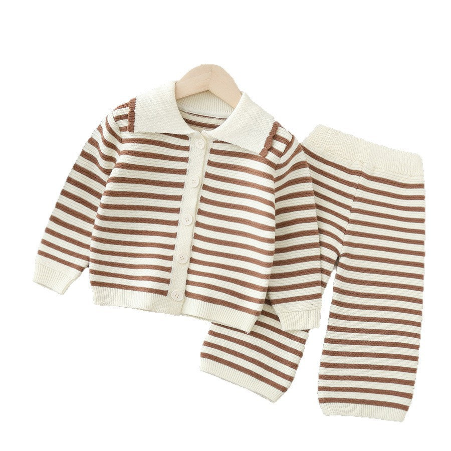 Dropshipping girls' knitted sweater two-piece set - new autumn/winter collection - baby girl striped pants outfit