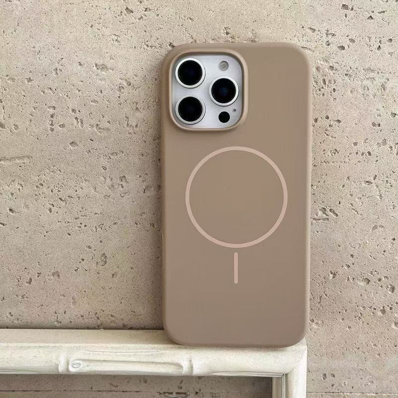 Suitable for iphone16pro thin ring magnetic liquid silicone mobile phone case apple 17air anti-fall pure color protective cover