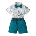 Boys' summer formal outfit set: printed short-sleeve shirt, perfect for little hosts, kindergarten performances, and special occasions