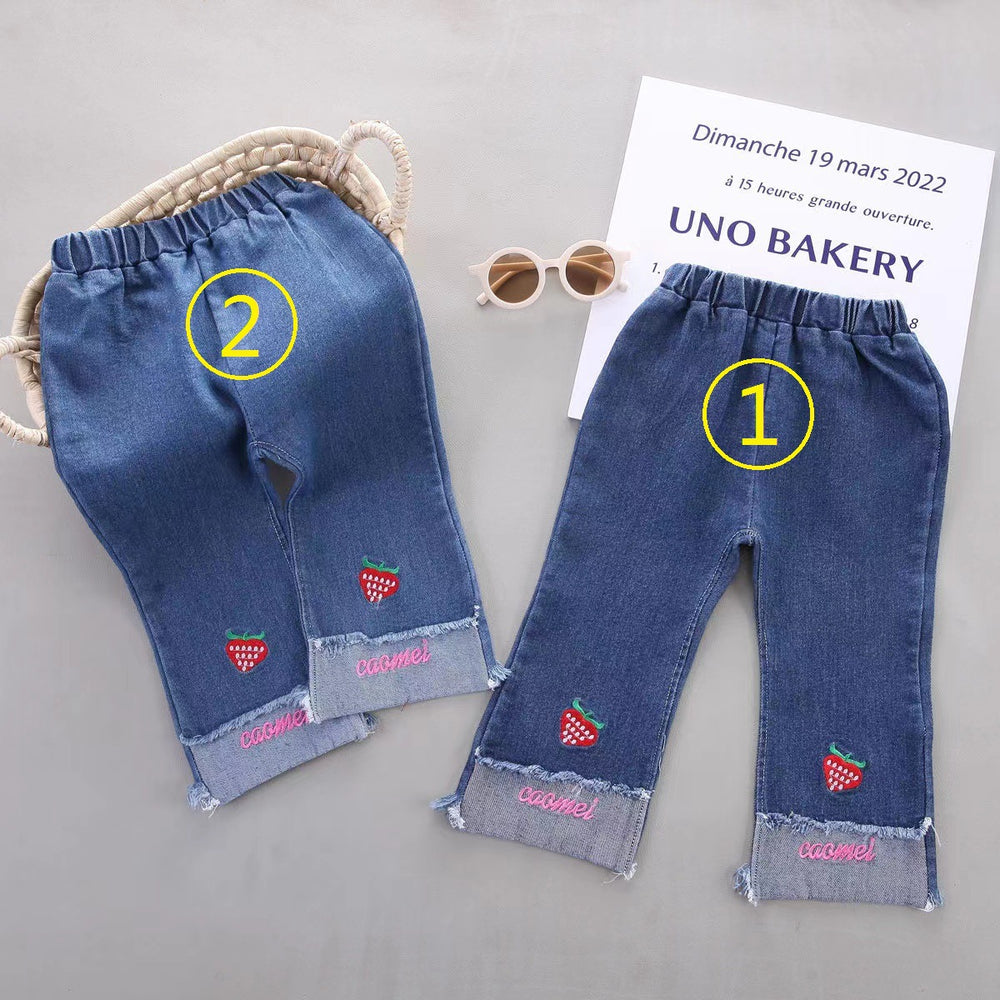 New spring embroidered kids' pants: korean style casual versatile girls' straight-leg jeans, baby wide-leg fashion trousers