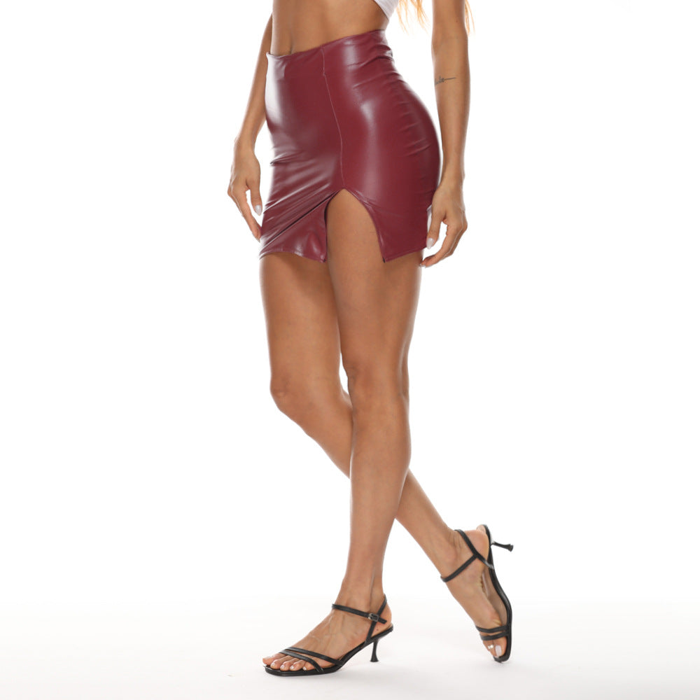 European and american ins style pu skirt   new zipper hip skirt asymmetrical slit leather skirt