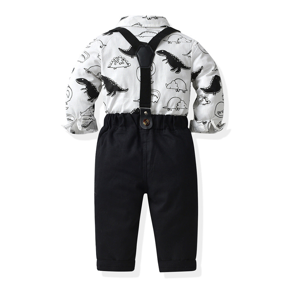 Fashionexportchildren's clothing hideyoshi new arrivallong sleevesshirtoverallsdinosaur printingone year old dress kidssuit