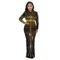 C7141 cross-border   fashion women's sexy long sleeve back slit rhinestone dress new