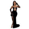 C6786 cross-border   fashion women's solid color sexy bandeau rhinestone embellished maxi dress