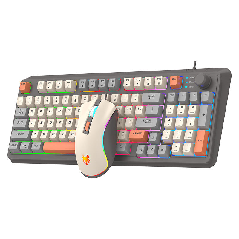 Dazzling silver fox k820 wired gaming keyboard and mouse combo - knob, mechanical feel, for office, desktop, and laptop use