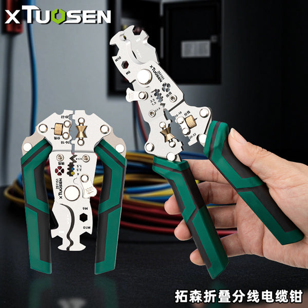 Tuosen Electric special tools Foldable wire stripping knife Wire stripping cable scissors Multifunctional wire stripping pliers
