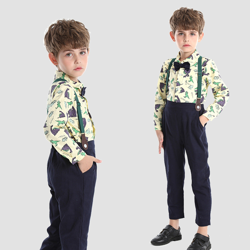 children's clothing, foreign trade boys' formal wear suit, host/flower girl outfit, kids' dinosaur print shirt performance costume