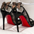 2026 new fish mouth patent leather lace bow red sole high heels stiletto heel hollow-out french style women's summer pumps