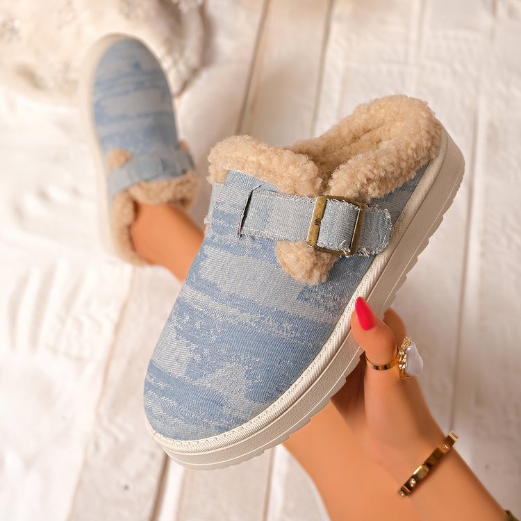 Plus sizeexportnew arrival women's shoes  cross-border fashion fall and winterthick solestuffed buckle heattech cotton slippers casual
