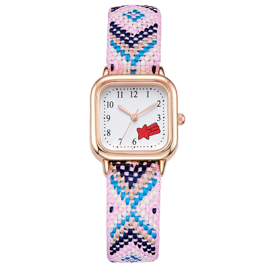 New braided cord square watch - versatile, mori girl style, fresh & cute, high-value, student-friendly, minimalist quartz watch - wholesale