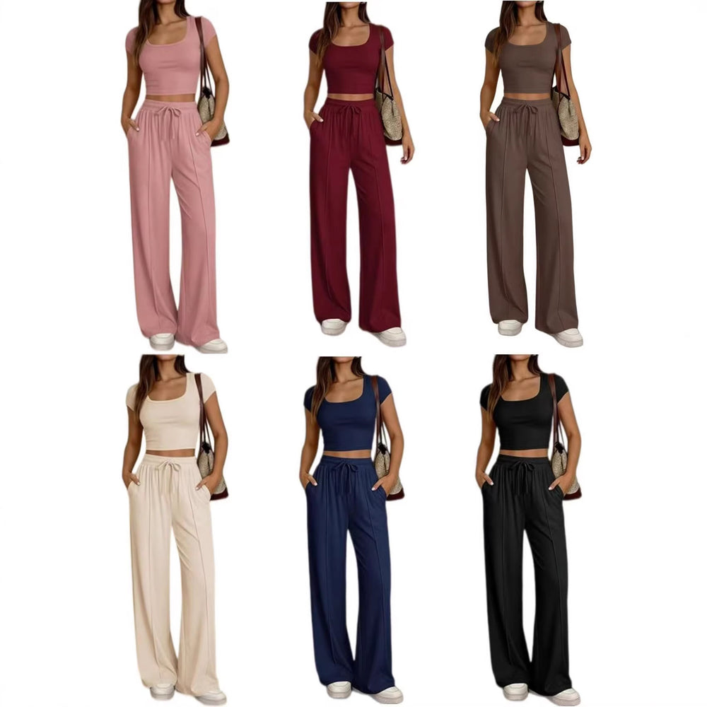 spring/summer new arrival: y2 european and american style women's casual slim-fit two-piece set - short sleeve top and long pants - commute outfit
