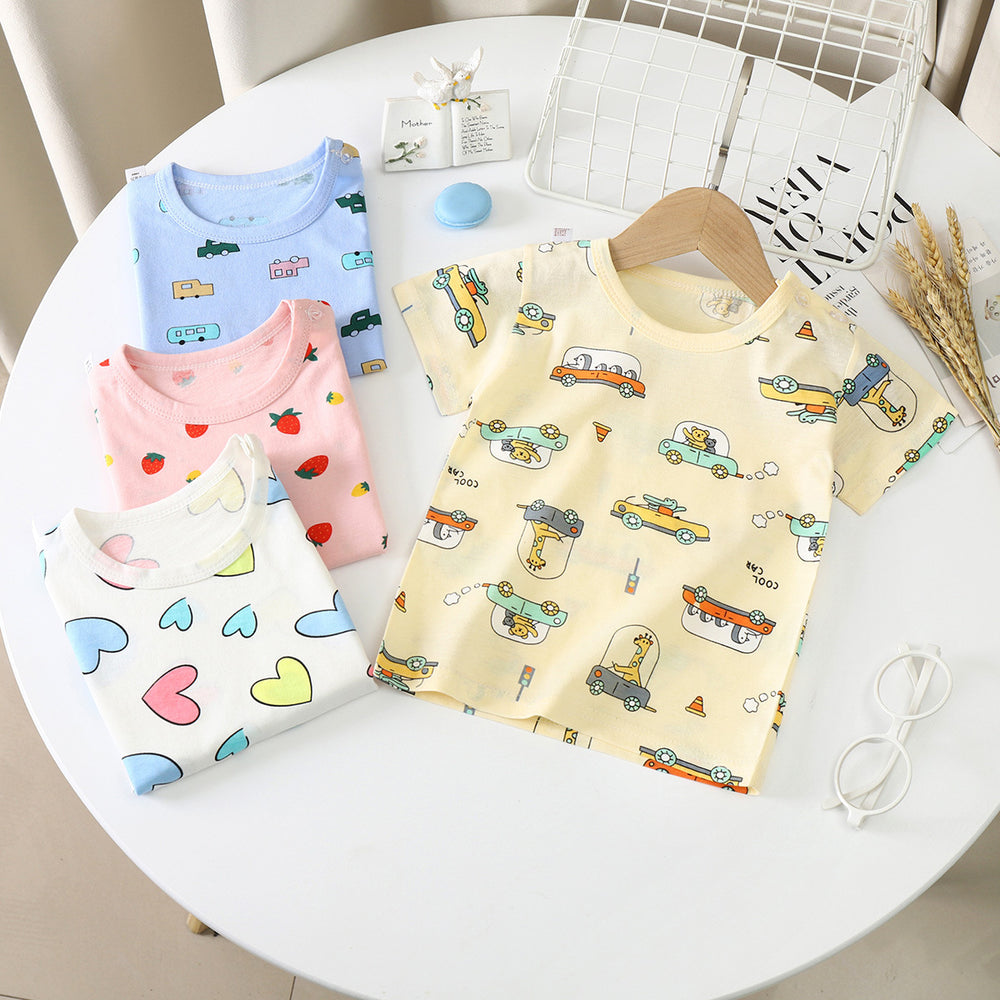 Kids' summer : pure cotton t-shirts for boys and girls - boys' tops, girls' crew neck short-sleeve tees, baby cartoon short-sleeves