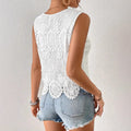 summer new european and american cross-border fashion casual versatile round neck lace hollow-out sleeveless tank top - stylish and elegant