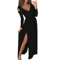 new arrivals for independent stores, , and : women's long-sleeved v-neck solid color dress with slit hem - autumn/winter collection