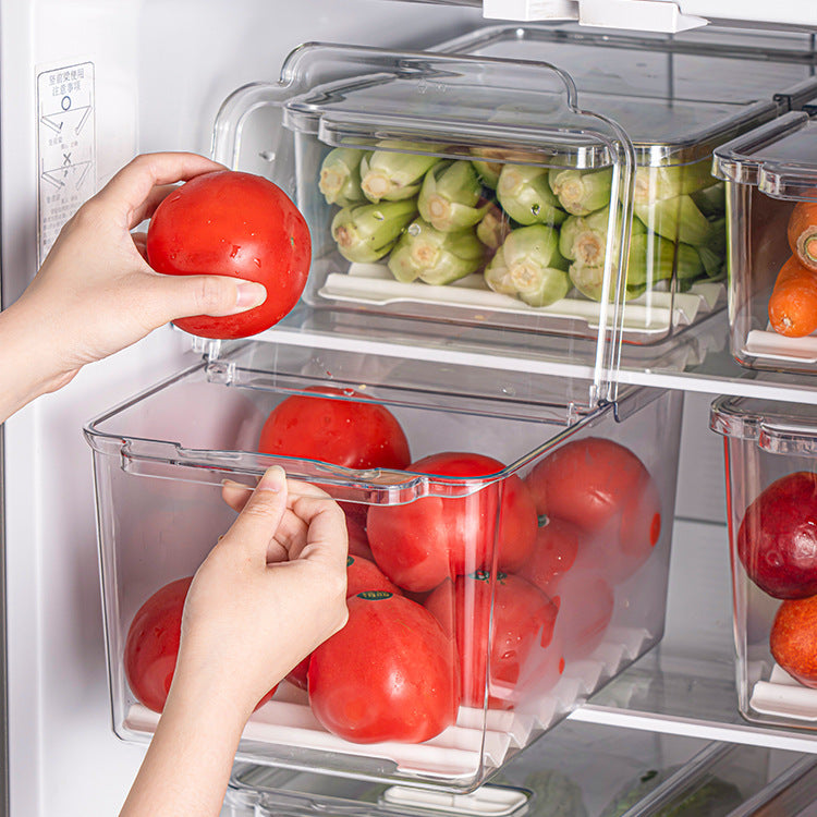 Food grade refrigerator storage box, fruit and vegetable frozen storage box with lid, transparent sealed fresh-keeping box cross-border