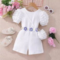 Kids' bubble sleeve ribbed romper with criss-cross back and matching bag