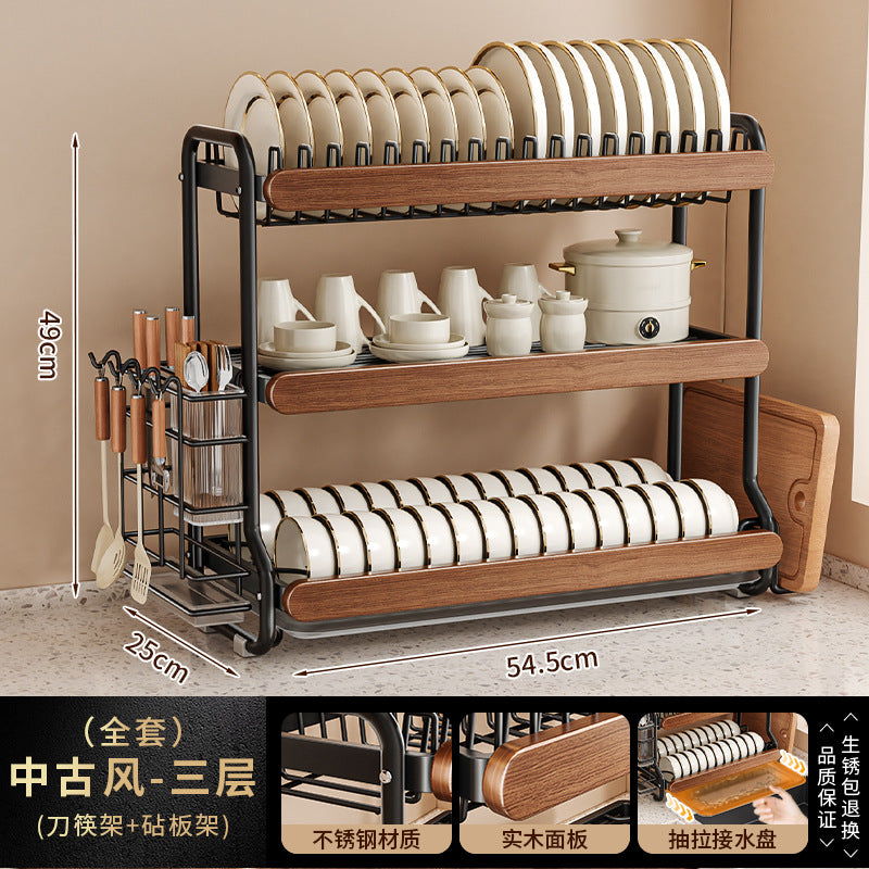 Medieval style kitchen stainless steel dish storage rack drain rack countertop multifunctional storage rack dish rack dishes plates cupboard