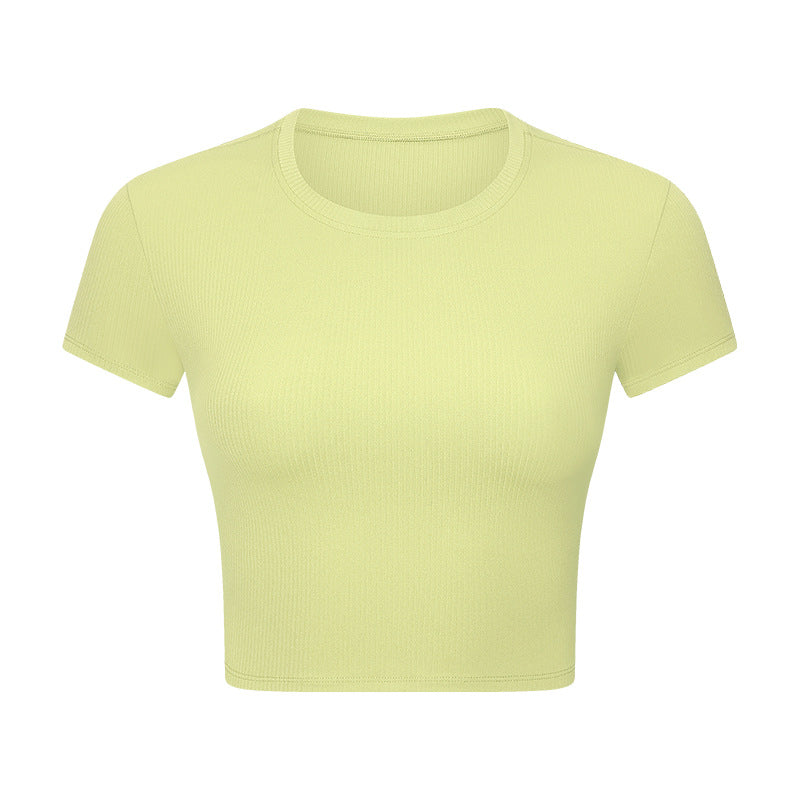 New spr ribbed high-stretch shaping workout yoga top - slim fit, figure-flattering, short sleeve activewear for women (ds371)