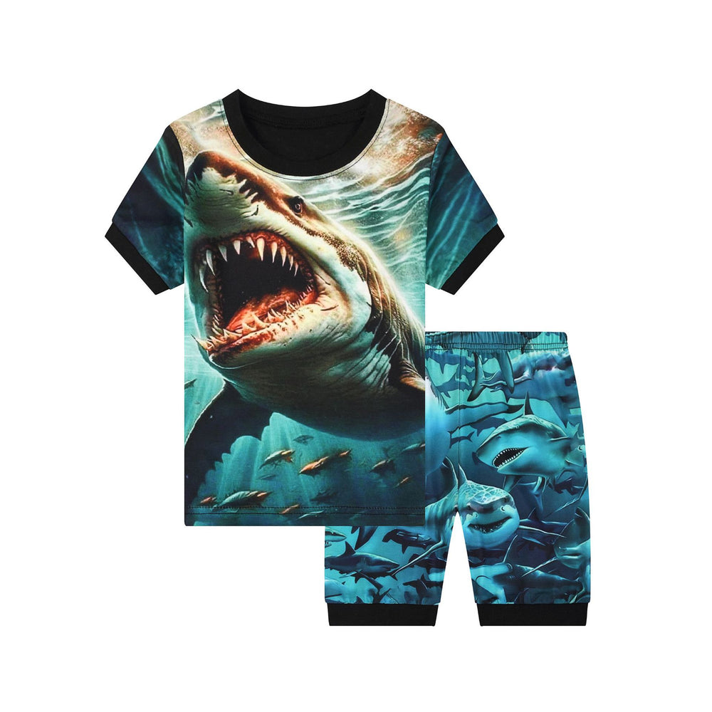 sourcing 3d digital print deep sea blue whale adventure pajama set - short sleeve top & shorts (2-piece)