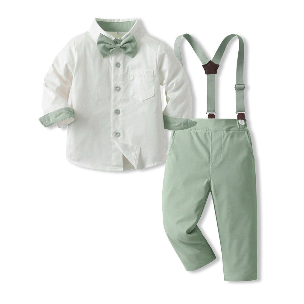 European and american style boys' formal suit set - gentleman's suspender pants two-piece outfit - flower boy, ceremony host, and runway performance costume